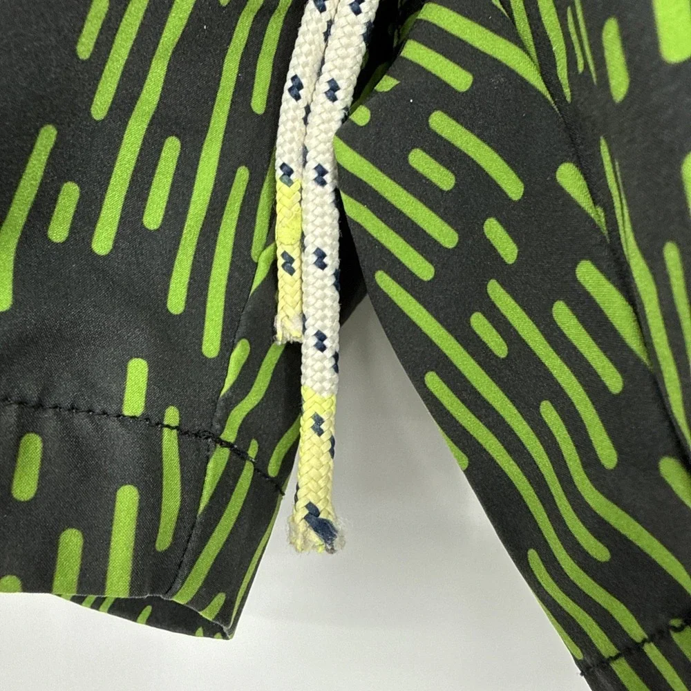 Psycho Bunny Swim‎ Shorts Mens Small Green Geometric Print Mesh Lined Drawstring
